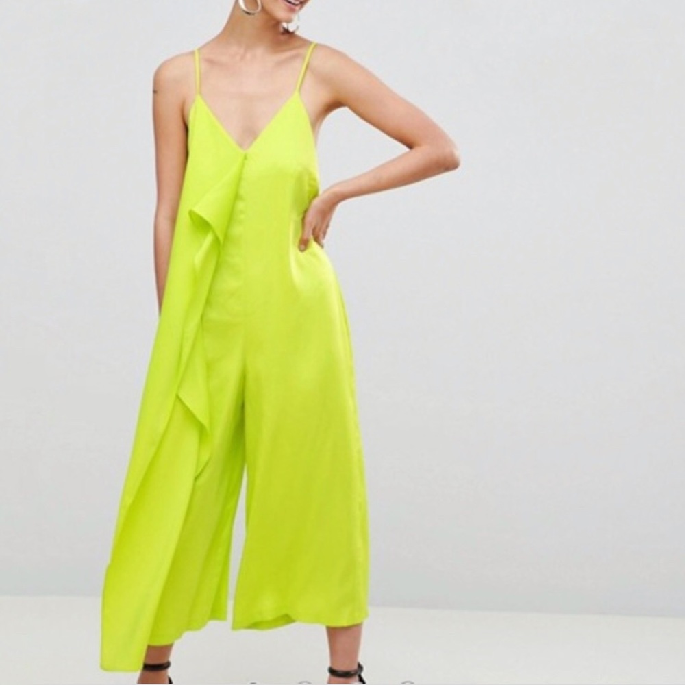 ASOS Minimalist jumpsuit Neon Yellow Draped Detail